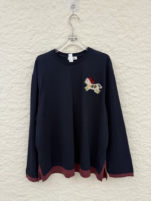 小众设计 南油mskin6小马贴布卡通撞色慵懒廓形长袖百搭时髦T恤入