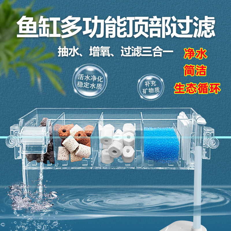 鱼缸过滤器三合一抽水制氧过滤泵小型简洁培菌隔仓过滤亚克力泵