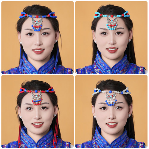 蒙古族演出头饰可调节发带少数民族长流苏编织头带蒙古舞头绳儿童