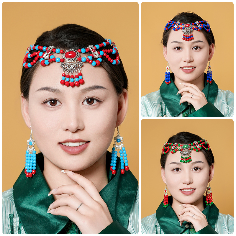 蒙古族舞蹈演出头饰女少数民族风跳舞配饰手工串珠发饰成人儿童款