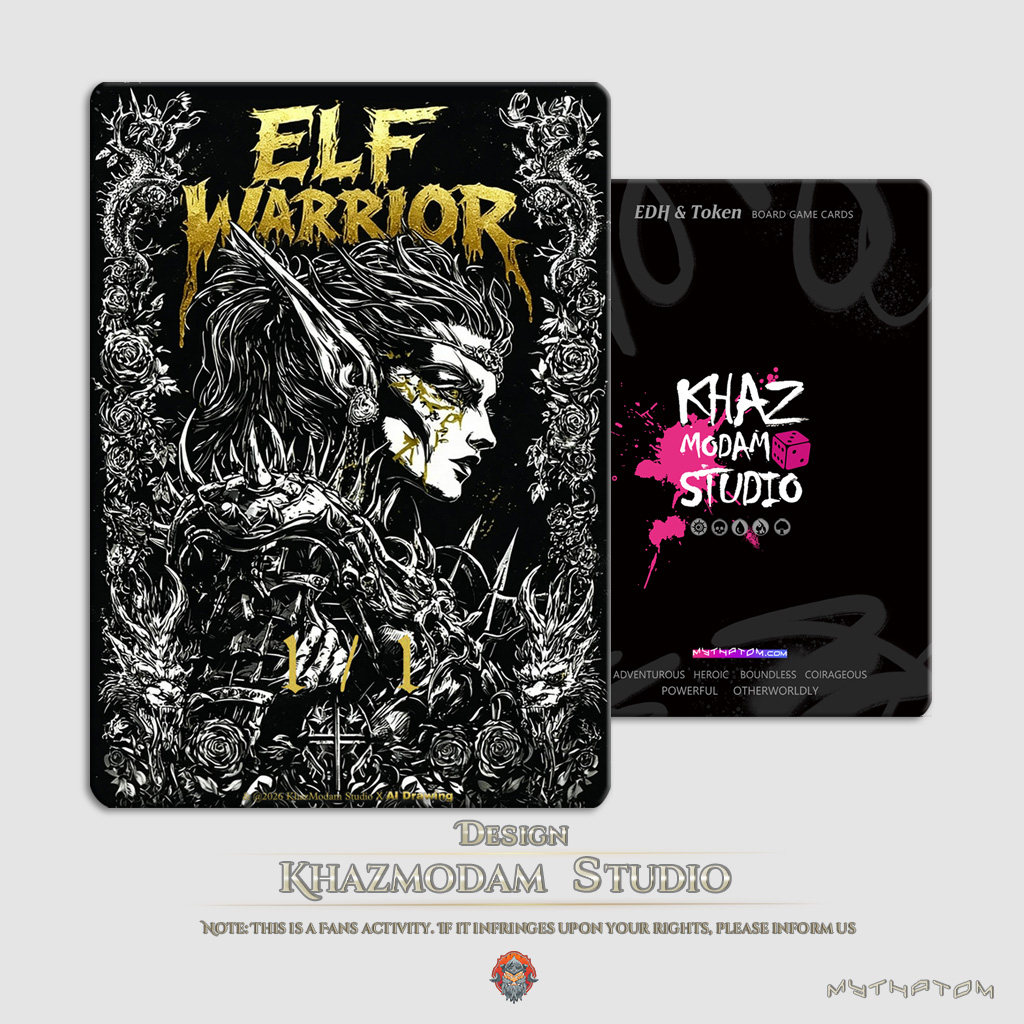 万智牌自制Token衍生物Elf Warrior暗黑素描人形生物卡牌代卡现货图片