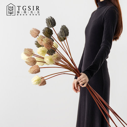 仿真起绒草落地装饰假花摆设客厅高级感逼真塑料花大型插花毛刺球