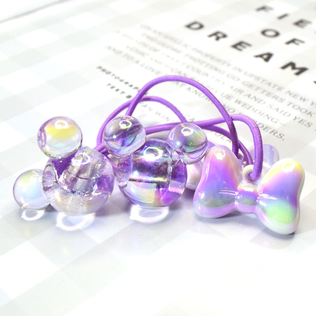 韩系儿童可爱发绳 米奇蝴蝶结透明皮筋 不对称宝宝头饰 女孩头饰