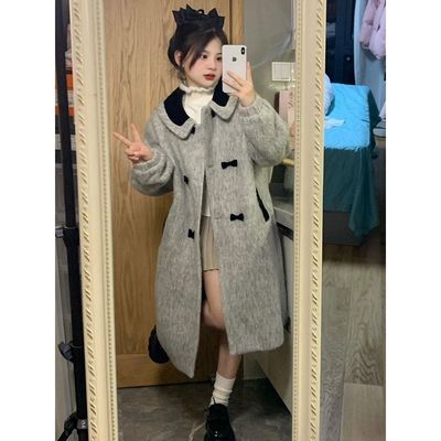 灰色毛呢大衣女中长款秋冬新款韩系气质高级感小个子毛呢外套2025