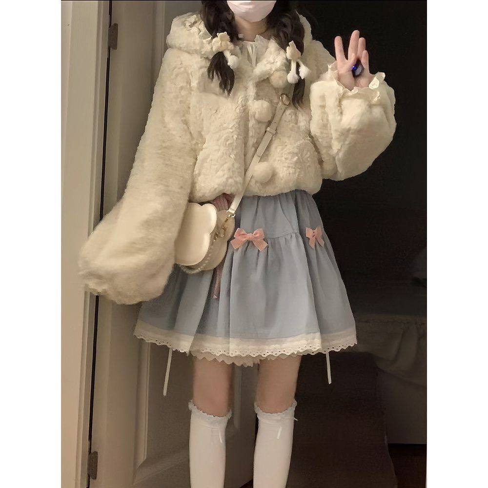 奶fufu 白色可爱风卷毛绒连帽猫耳短外套lolita甜妹外搭秋冬减龄,女装/女士精品,短外套,淘宝优惠券,粉丝福利购,淘宝优惠卷