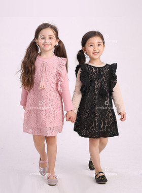 秋冬韩国annica story艾尼卡薄绒加厚两件套连衣裙儿童an60196