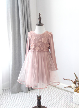 秋冬 韩国童装立体花纱纱连衣裙儿童礼服 39121