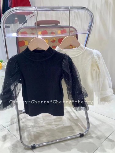 2021冬 韩版cherry正品针织纱纱袖儿童毛衣半高领打底衫女童上衣