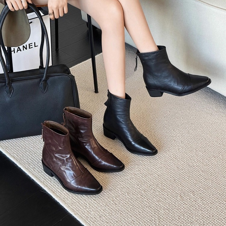 头层牛皮短靴女2025秋冬款马丁靴