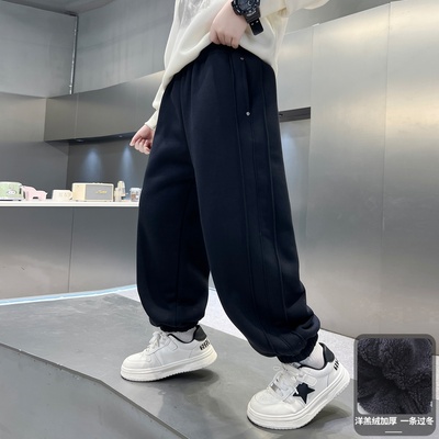 男童加绒裤子冬季中大童束脚裤