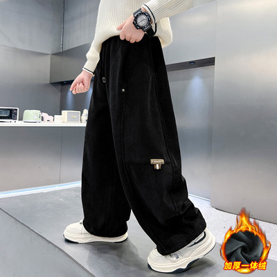 男童加绒裤子秋冬外穿儿童阔腿裤