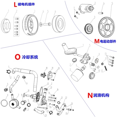 隆鑫LX600-A无极DS625X磁电机锭子 起动电机冷却泵KEL600发动机件