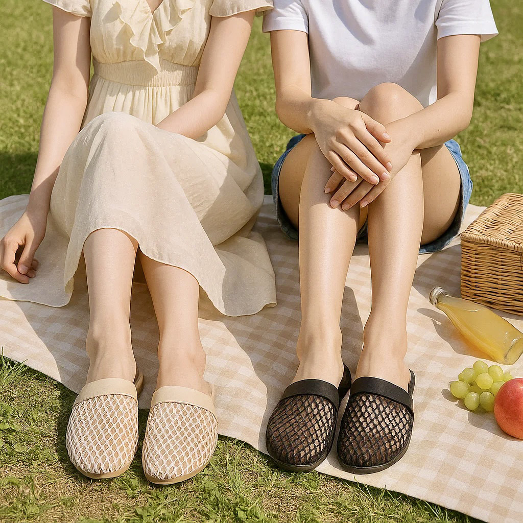 茧墨 法式时尚休闲网面织带拖鞋 复古百搭舒适网红爆款日系韩版