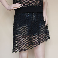 大码叠穿外搭罩裙松紧腰单层网眼半身裙不对称瑜伽裙遮臀打底裙