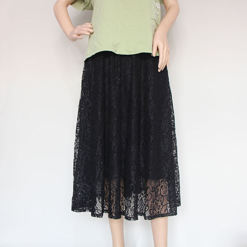 胖mm大码半身裙宽松垂感高腰蕾丝伞裙松紧腰围a字中长裙腰围3尺6