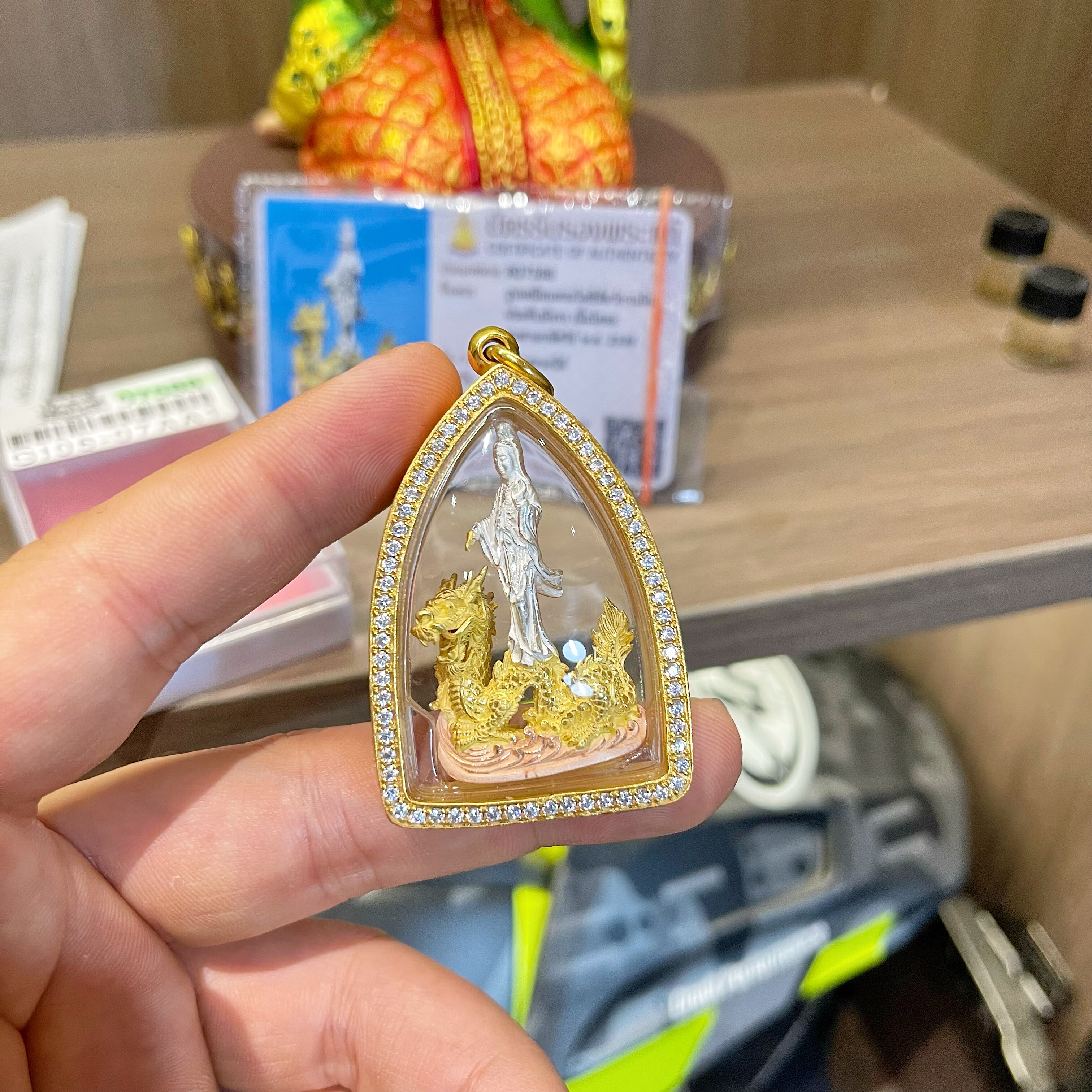 丁仔泰国佛牌吊坠 明星同款 瓦波旺 2539观音骑龙 意大利金外壳