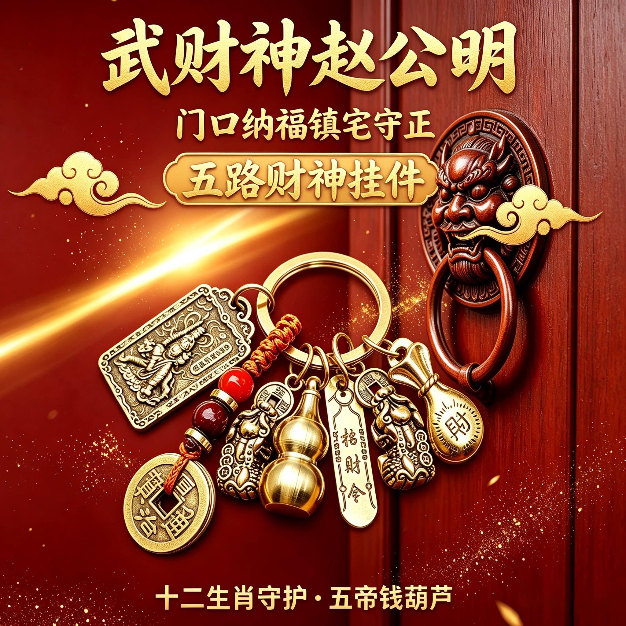 赵公明五路财神挂件汽车钥匙扣圈