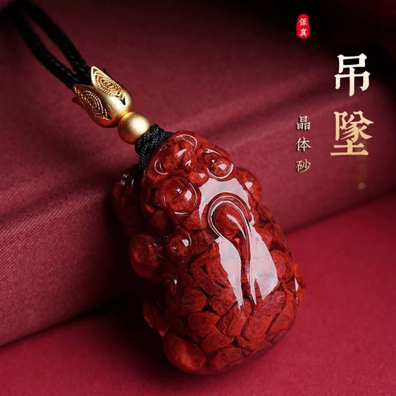 晶体砂朱砂貔貅吊坠大号霸王貔貅款挂件男女款本命年朱砂吊坠