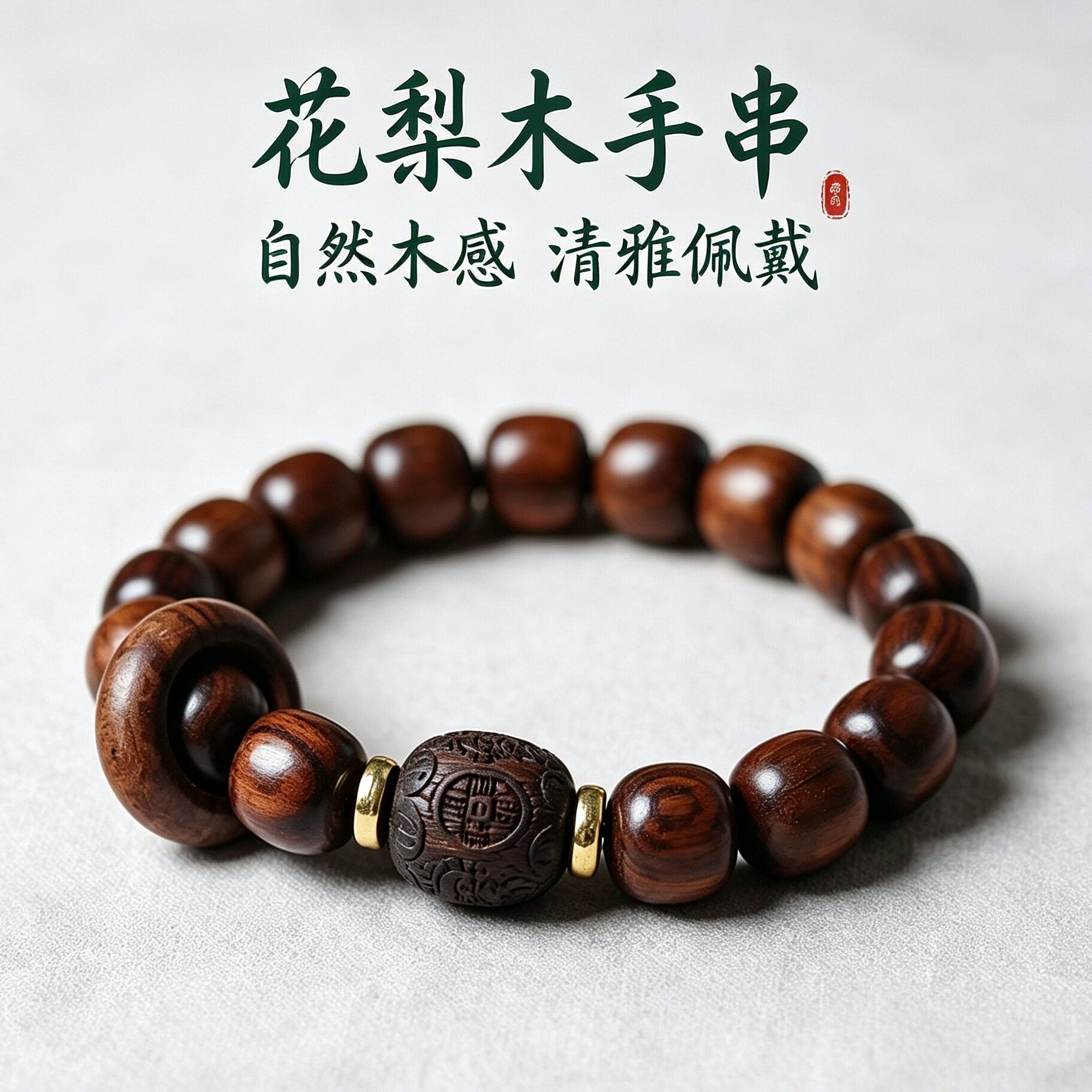 黑花梨雕刻莲花款手串手链男女多圈手串新中式小众檀香木复古手饰