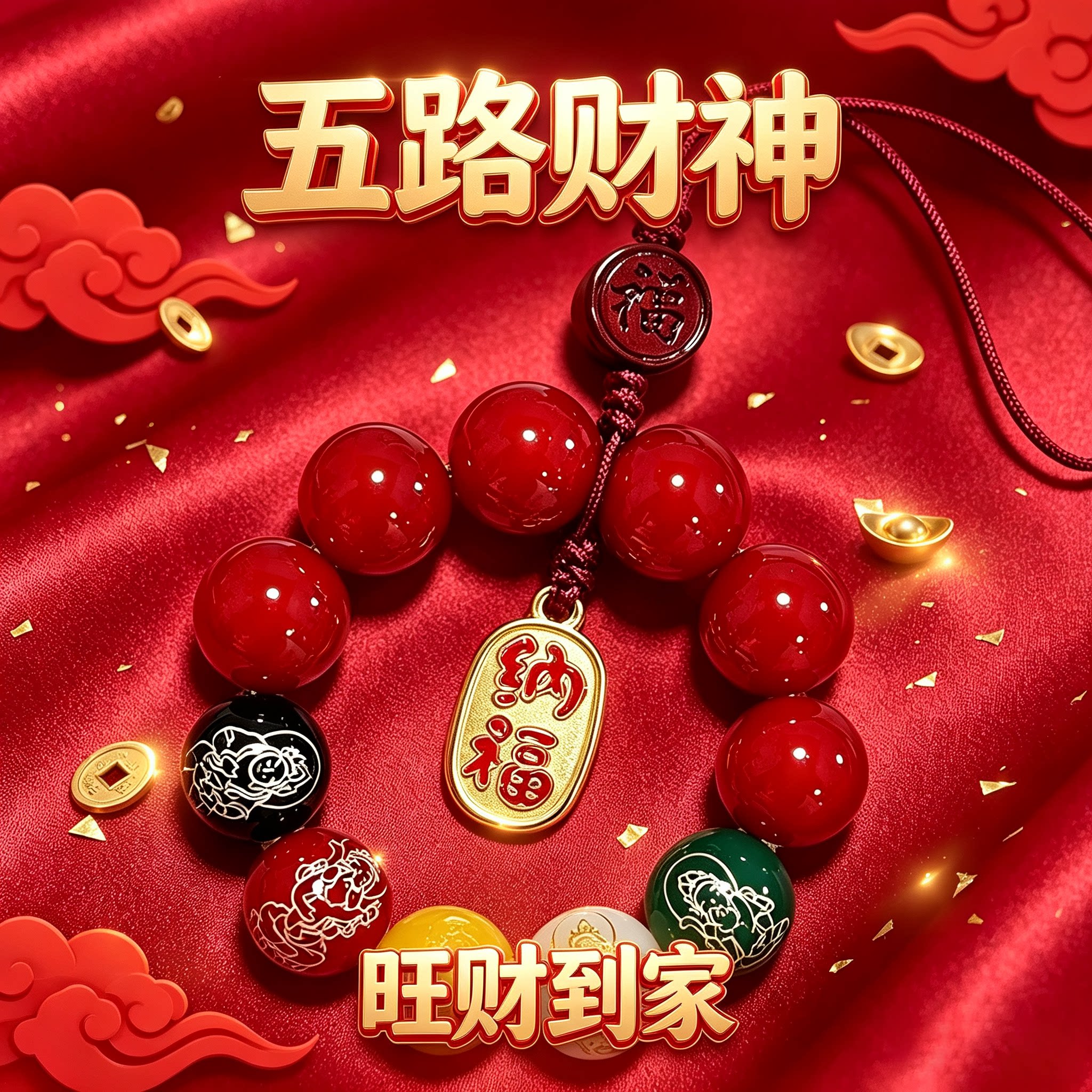 五路财神手机链挂绳开好运本命年