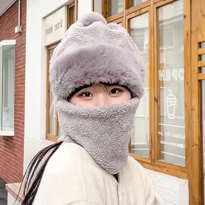 帽子围脖一体女秋冬季新款防风
