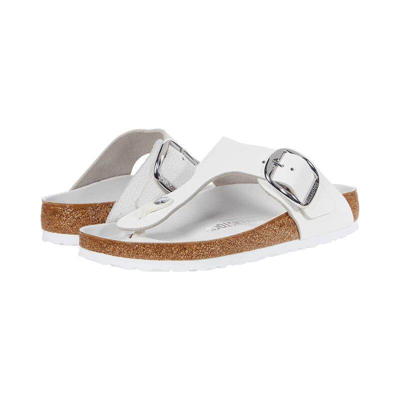 代购Birkenstock女士人字拖透气吸汗轻便减震白色金属扣T型带