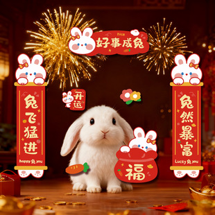 新年兔子对联福字贴纸兔笼宠物笼春节布置装饰迷你春联创意用品