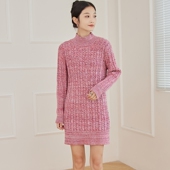 东润莲品牌原创花色加厚纯棉毛衣女半高领套头中长款 棉线衣针织裙