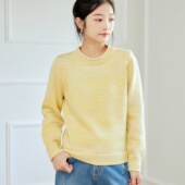 东润莲原创 秋冬女圆领套头简约纯棉毛衣 花色全棉线衣加厚针织衫