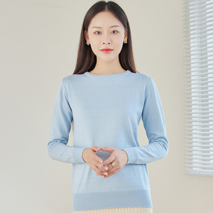 女式 春秋冬内搭打底衫 圆领套头纯棉毛衣 舒适长绒棉针织衫 东润莲