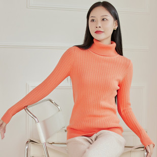 舒适长绒棉 内搭针织衫 纯棉毛衣女高领套头长袖 打底衫 修身 东润莲