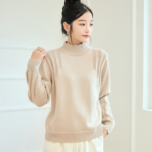 纯棉毛衣 秋冬女半高领套头长袖 东润莲原创 全棉线衣宽松针织毛衫