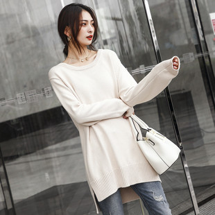 女纯棉针织衫 春秋中长大码 全棉线衣 100%棉毛衣厚外套宽松 东润莲