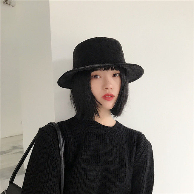 日系英伦绒面平顶礼帽女秋冬百搭宽檐帽时尚复古纯色可折叠爵士帽