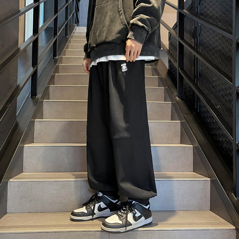 204-K252-P55秋冬季华夫格束脚卫裤男宽松休闲男士加肥加大码运动图片