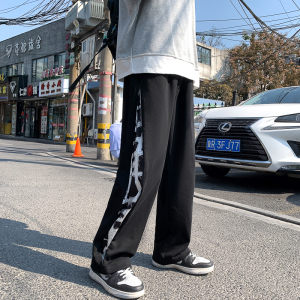 204-K23-P45拼接拉链直筒长裤复古宽松情侣休闲抽绳运动裤图片
