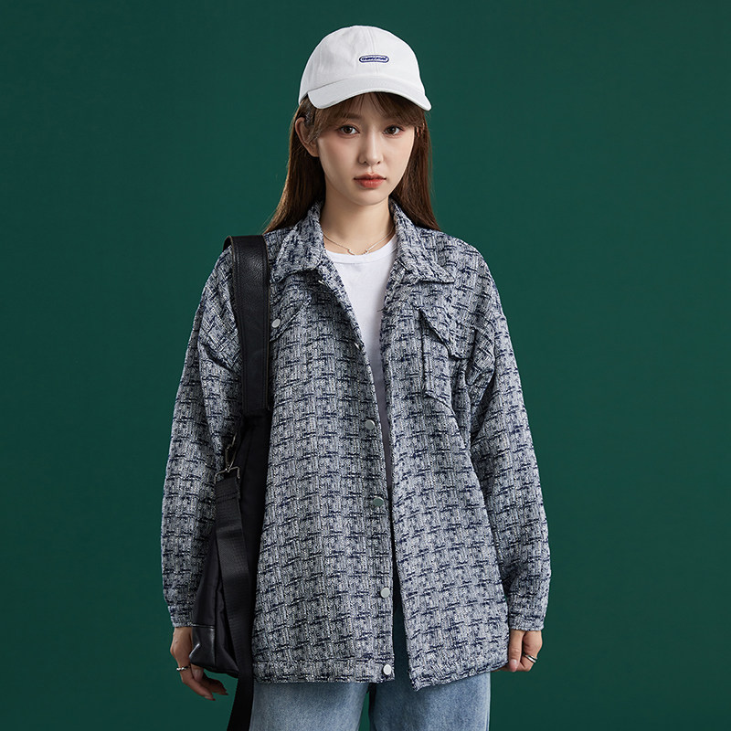 204-JK51-P55中性蓝墙 秋季百搭宽松中长款休闲女长袖外套上衣潮图片