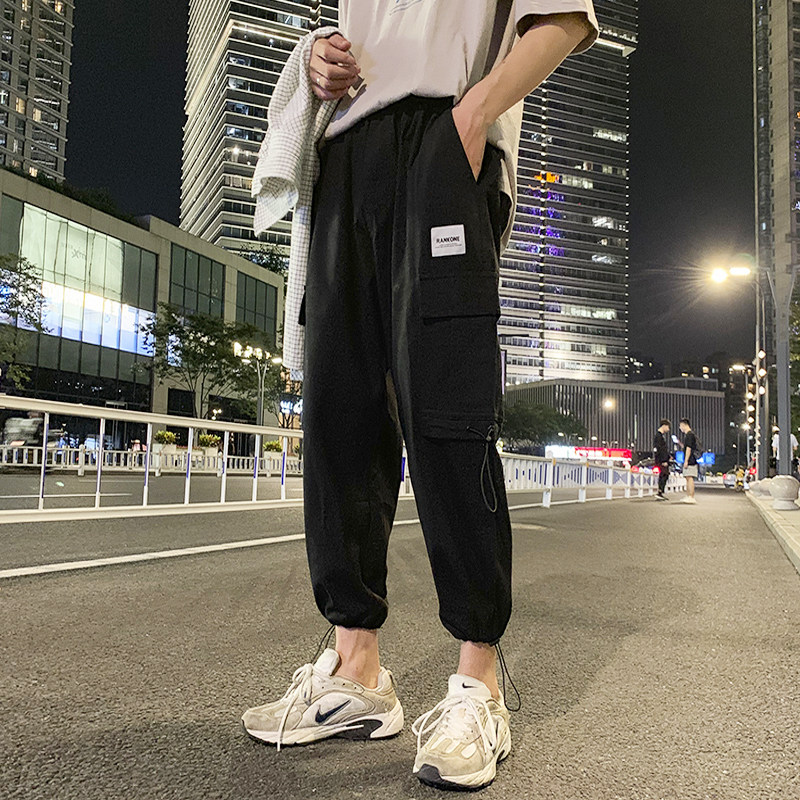 204有视频秋季抽绳束脚裤男潮牌宽松休闲裤子潮流工装,男装休闲裤,星座204