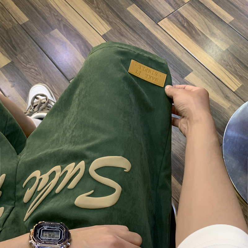 204-DK256-P25潮牌欧美高街麂皮绒直筒阔腿短裤男夏季oversize,男装休闲裤,星座204