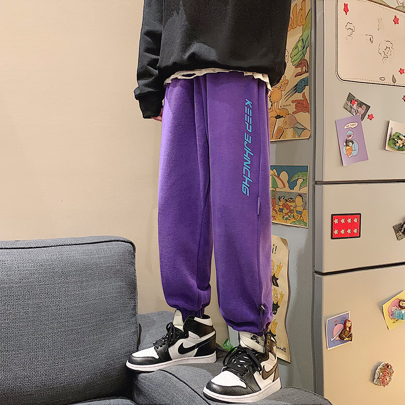 204-K25-P45运动裤男宽松束脚休闲潮嘻哈裤子炸街篮球紫色卫裤，男装休闲裤，星座204