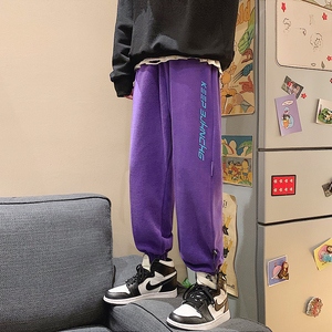 204-K25-P45运动裤男宽松束脚休闲潮嘻哈裤子炸街篮球紫色卫裤