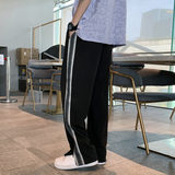 204-K39-P45街头潮流百搭织带拉链开叉垂感宽松运动休闲裤男，男装休闲裤，星座204