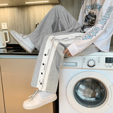 204-k40-P45潮流条纹排扣运动裤男薄款休闲长裤宽松百搭直筒，男装休闲裤，星座204