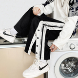 204-k40-P45潮流条纹排扣运动裤男薄款休闲长裤宽松百搭直筒，男装休闲裤，星座204