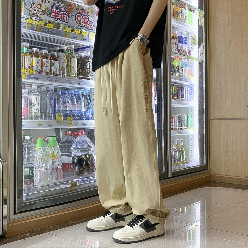 204-K257-P50日系卡其色裤子男款春夏季潮牌直筒宽松工装休闲长裤,男装休闲裤,星座204