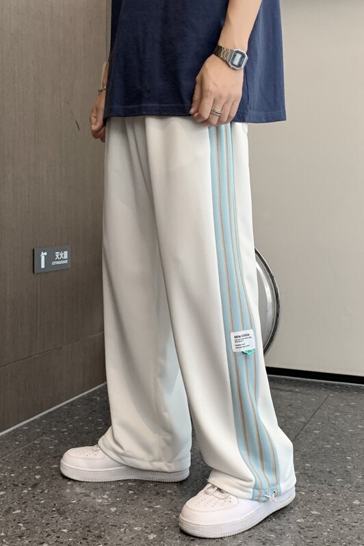 204-K29-P45抽绳束脚卫裤男士运动直筒长裤子ins休闲韩版潮流条纹,男装休闲裤,星座204