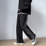 204-K24-P45纽扣豹纹拼接长裤高街复古宽松直筒休闲排扣裤，男装休闲裤，星座204