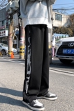 204-K23-P45拼接拉链直筒长裤复古宽松情侣休闲抽绳运动裤，男装休闲裤，星座204