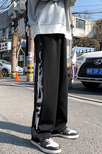204-K23-P45  拼接拉链直筒长裤复古宽松情侣休闲抽绳运动裤图片