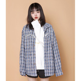 204-JK70-P75中性蓝墙小香风格子宽松夹克长袖外套女翻领春秋新品，男装夹克，星座204